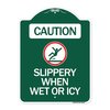 Signmission Caution-Slippery When Wet or Icy W/ Graphic, Green & White Aluminum Sign, 18" H, GW-1824-24285 A-DES-GW-1824-24285